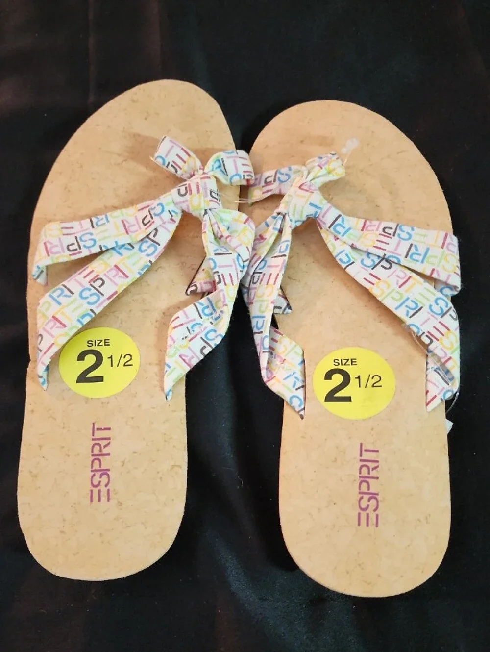Esprit Multicolor Logo Bow Cork Flip Sandals - White Base 3 Sizes Available